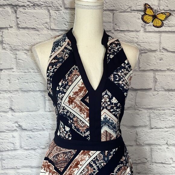 le Chateau Scarf Print Crêpe De Chine Asymmetrical Dress Size XXS - Picture 4 of 12